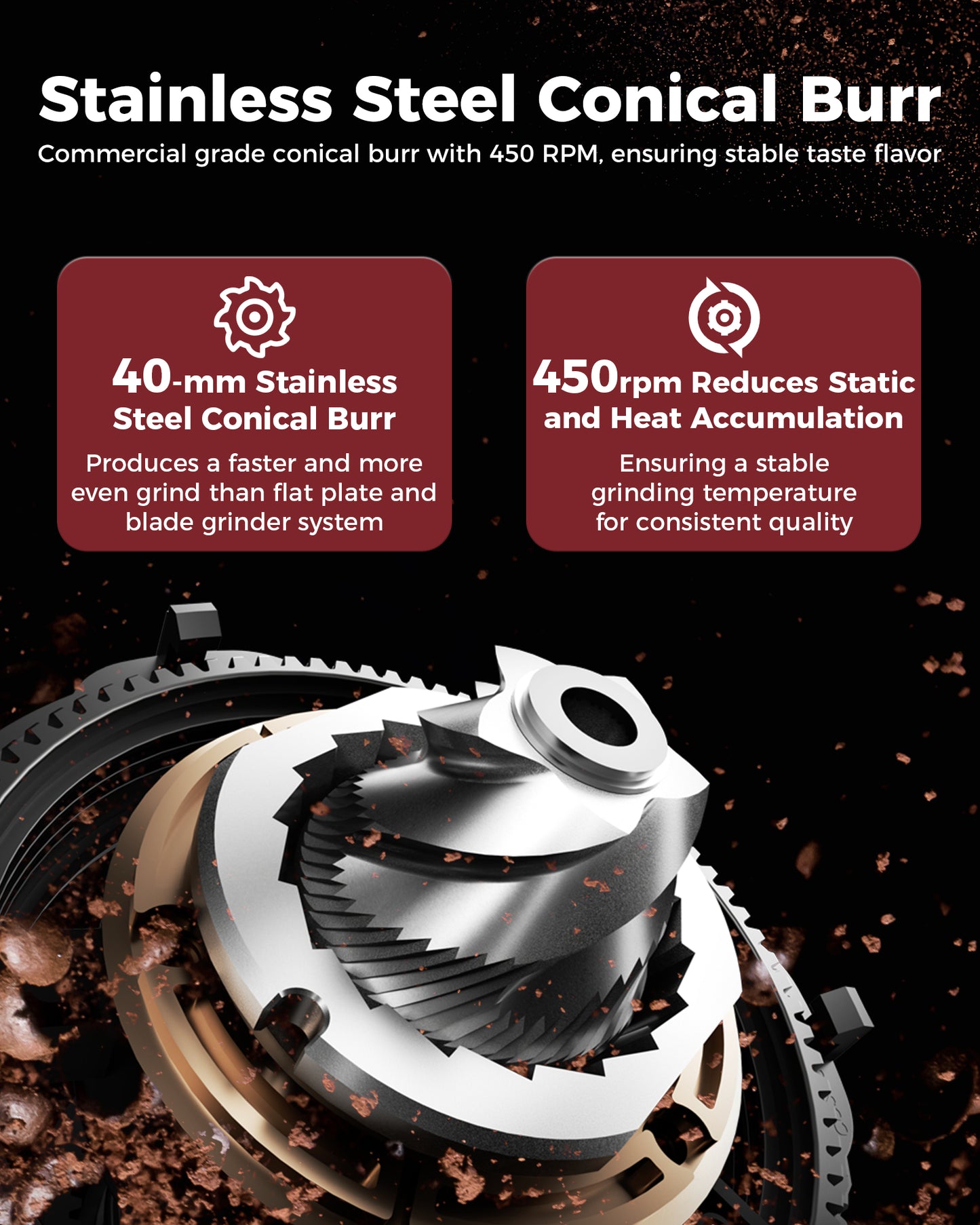 stainless steel conical burr grinder